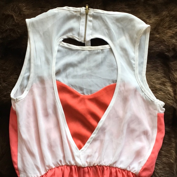 Cream and coral high low maxi dress - Picture 2 of 4